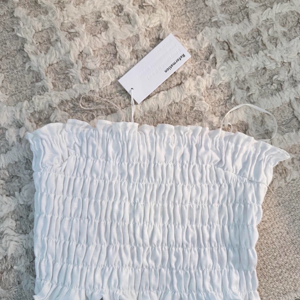 Reformation White Smocked Tube Top